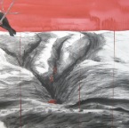 Red Winged Starling(intruder).  2009.  Charcoal, acrylic ink and goache on paper.  22 x 30